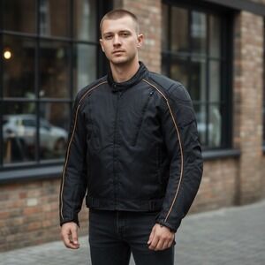 Revolution Gear Men's Black Orange Trim Motorcycle Jacket S Riding‎ Heavy Duty